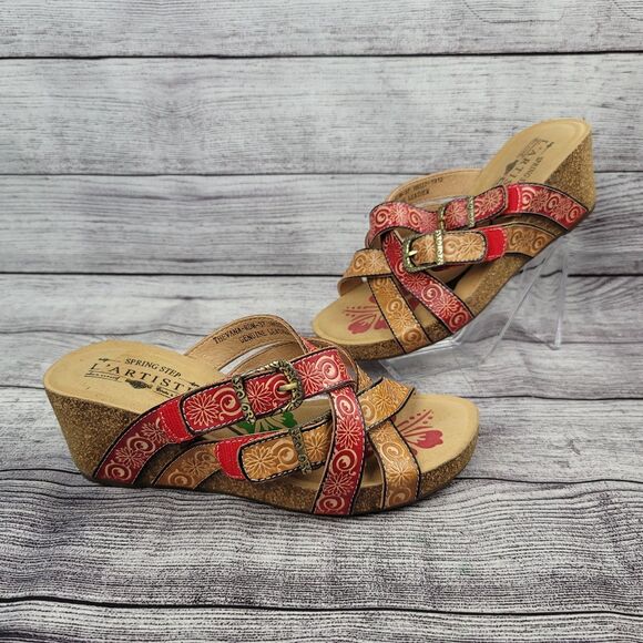 L'Artiste Shoes - L’ARTISTE Thevana Leather Cork Wedge Sandals Women’s Size 37 US 6.5-7